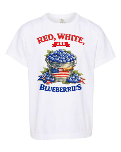 Red, White, And Blueberries - Comfort Colors - Heavyweight Youth Tee - Neutral Colors & Blues