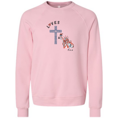Loves Jesus & America too - Sponge Fleece Raglan Sweatshirt - Assorted Colors
