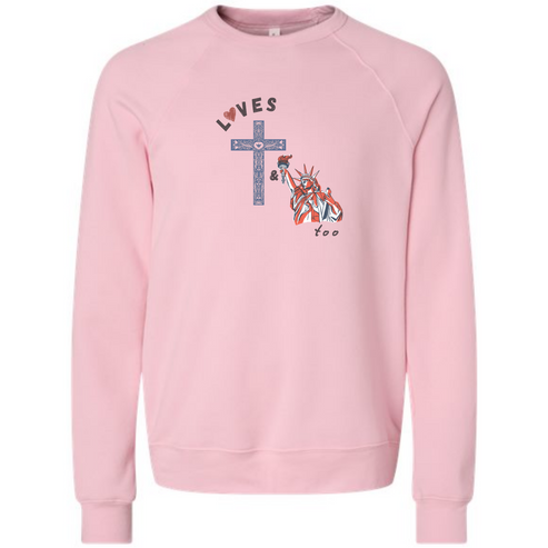 Loves Jesus & America too - Sponge Fleece Raglan Sweatshirt - Assorted Colors
