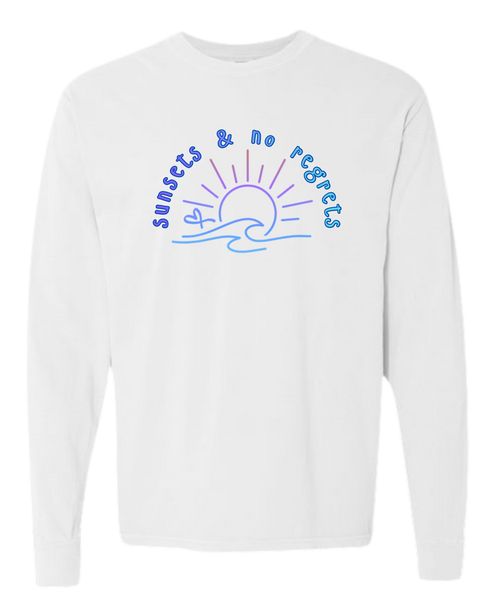 Sunsets & No Regrets - Comfort Colors - Heavyweight Long Sleeve Tee - Neutral Colors