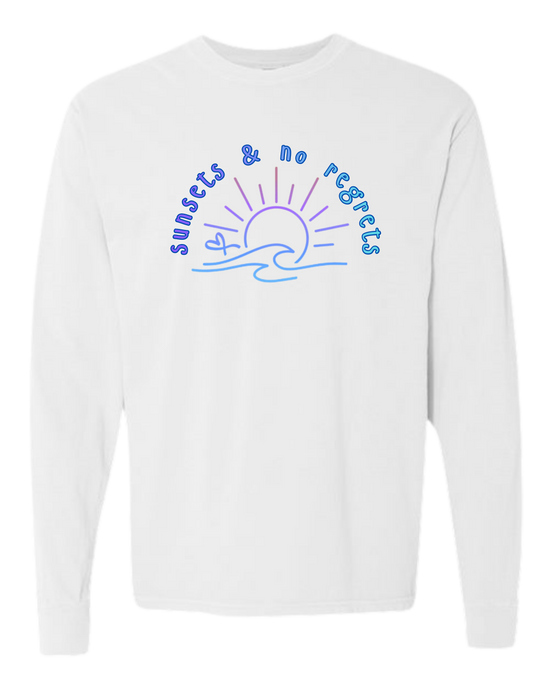 Sunsets & No Regrets - Comfort Colors - Heavyweight Long Sleeve Tee - Neutral Colors