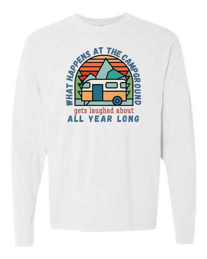 What Happens At The Campground - Comfort Colors - Heavyweight Long Sleeve Tee - Neutral Colors