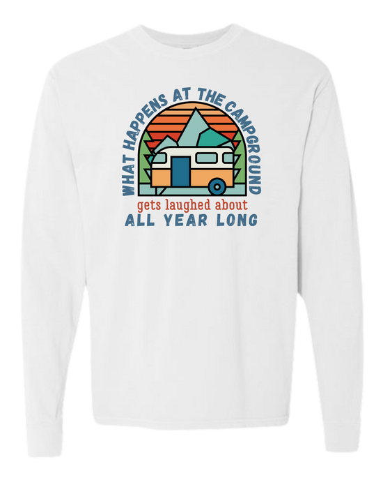 What Happens At The Campground - Comfort Colors - Heavyweight Long Sleeve Tee - Neutral Colors