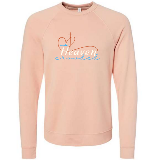 Peach raglan sweatshirt with Make Heaven Crowded Heart and Cross image