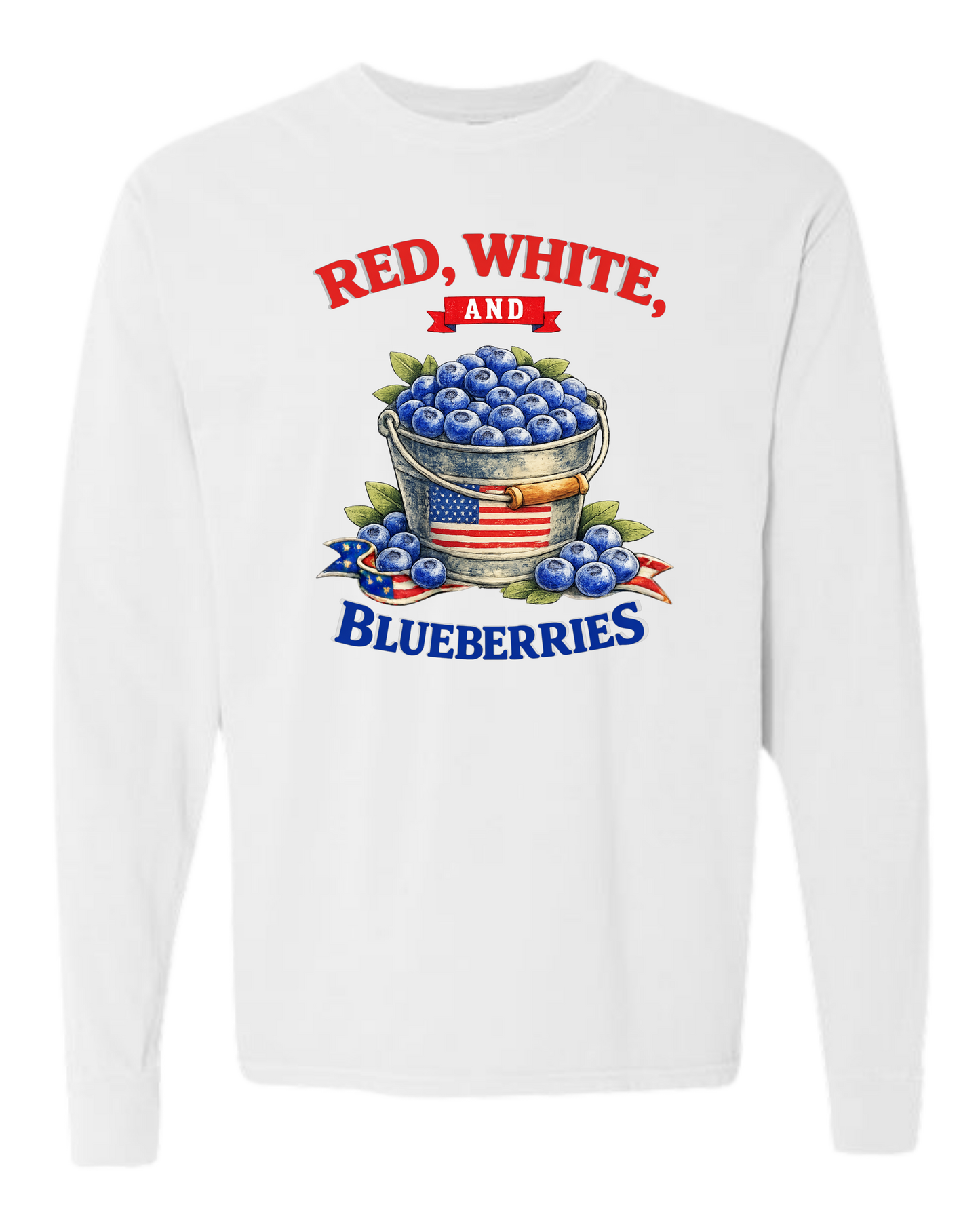 Red, White, And Blueberries - Comfort Colors - Heavyweight Long Sleeve Tee - Neutral Colors