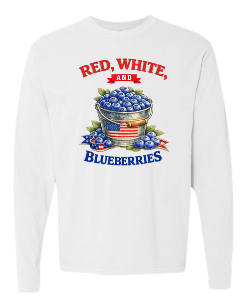 Red, White, And Blueberries - Comfort Colors - Heavyweight Long Sleeve Tee - Neutral Colors