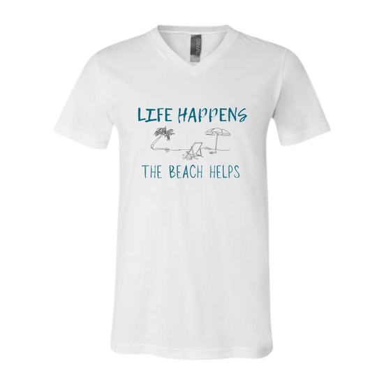 Life Happens The Beach Helps - Bella+Canvas - Unisex V-Neck - Neutral Colors