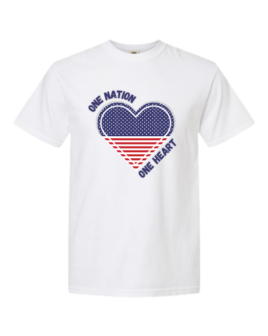 One Nation One Heart - Comfort Colors - Heavyweight Unisex Tee - Neutral Colors
