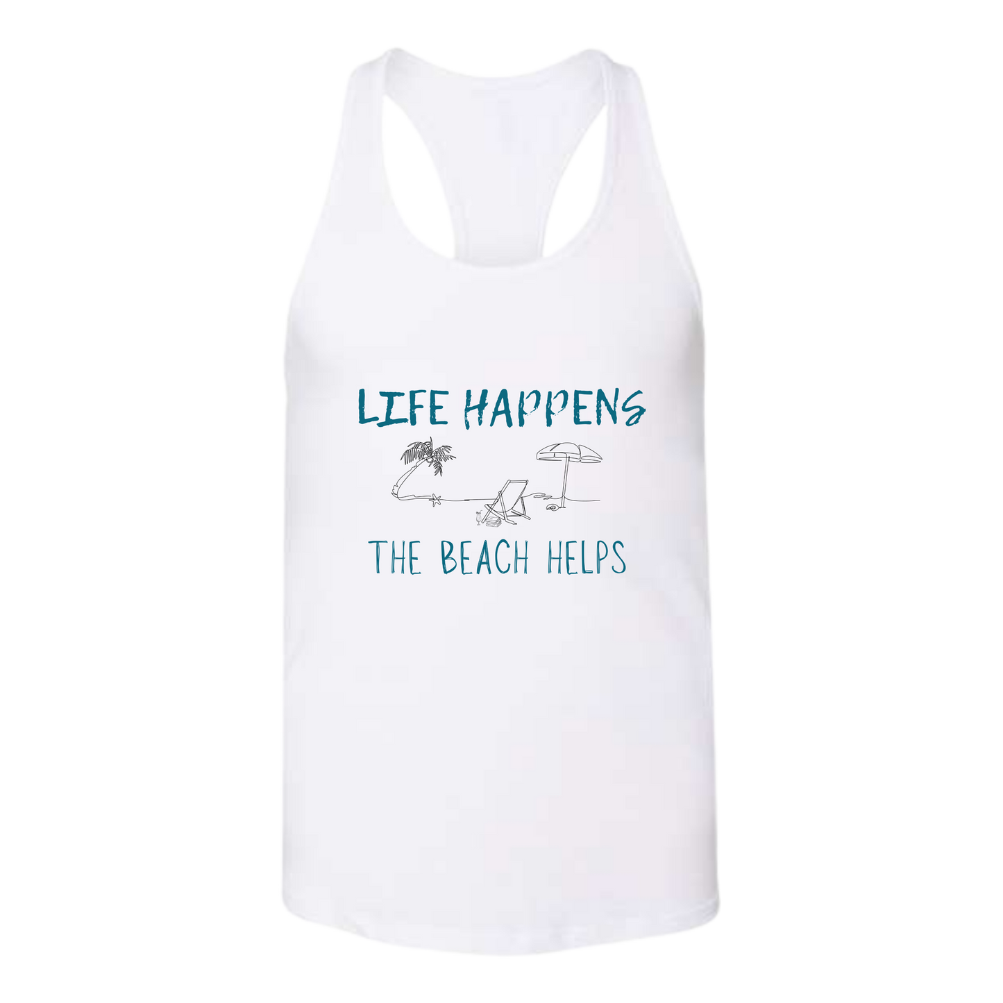 Life Happens The Beach Helps - Bella+Canvas - Women's Jersey Racerback Tank