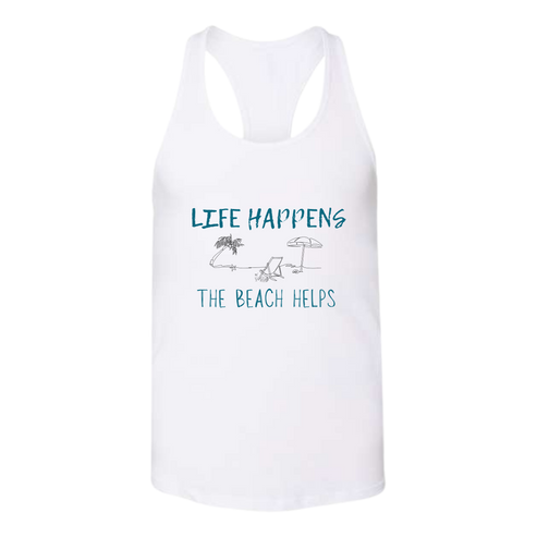 Life Happens The Beach Helps - Bella+Canvas - Women's Jersey Racerback Tank