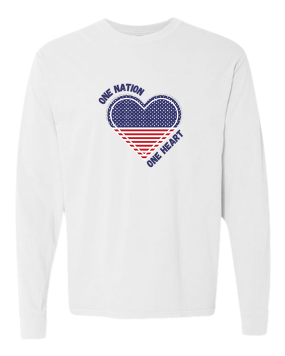 One Nation One Heart - Comfort Colors - Heavyweight Long Sleeve Tee - Neutral Colors