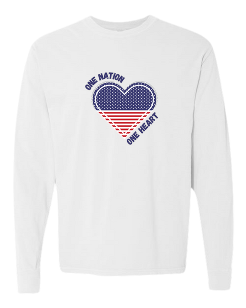 One Nation One Heart - Comfort Colors - Heavyweight Long Sleeve Tee - Neutral Colors