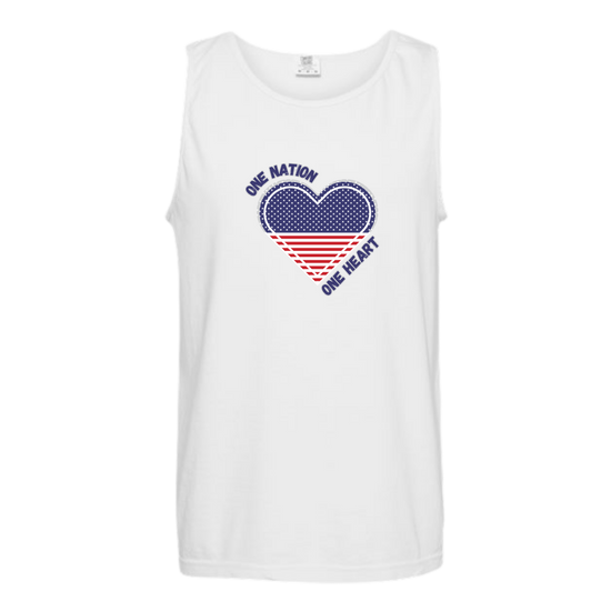 One Nation One Heart - Comfort Colors - Unisex Tank - Neutral Colors & Blues