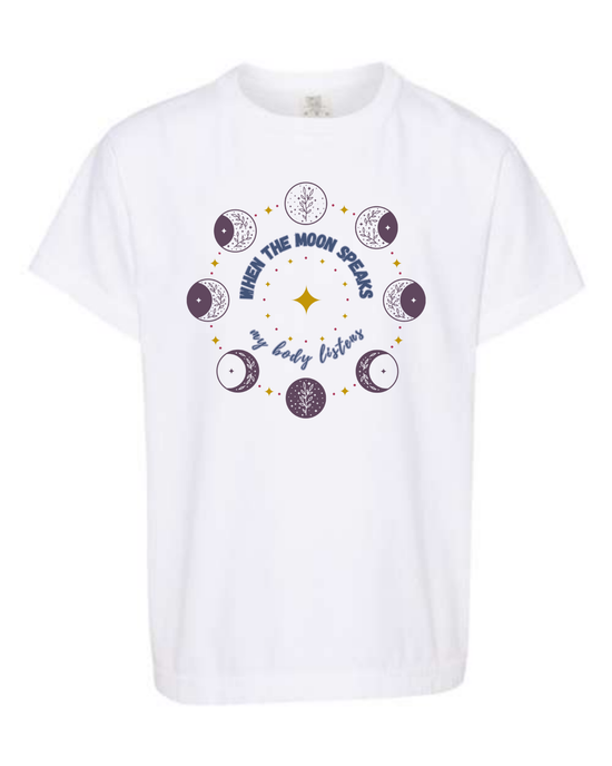 When The Moon Speaks My Body Listens - Comfort Colors - Heavyweight Youth Tee - Neutral Colors & Blues