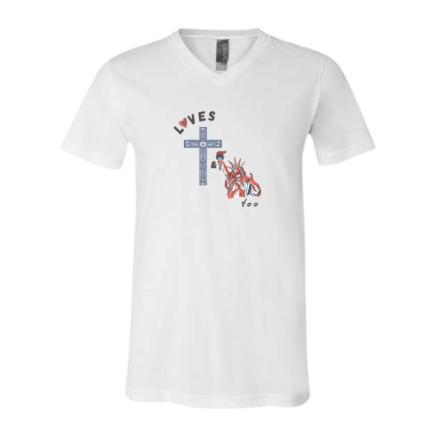 Loves Jesus & America too - Bella+Canvas - Unisex V-Neck - Neutral Colors