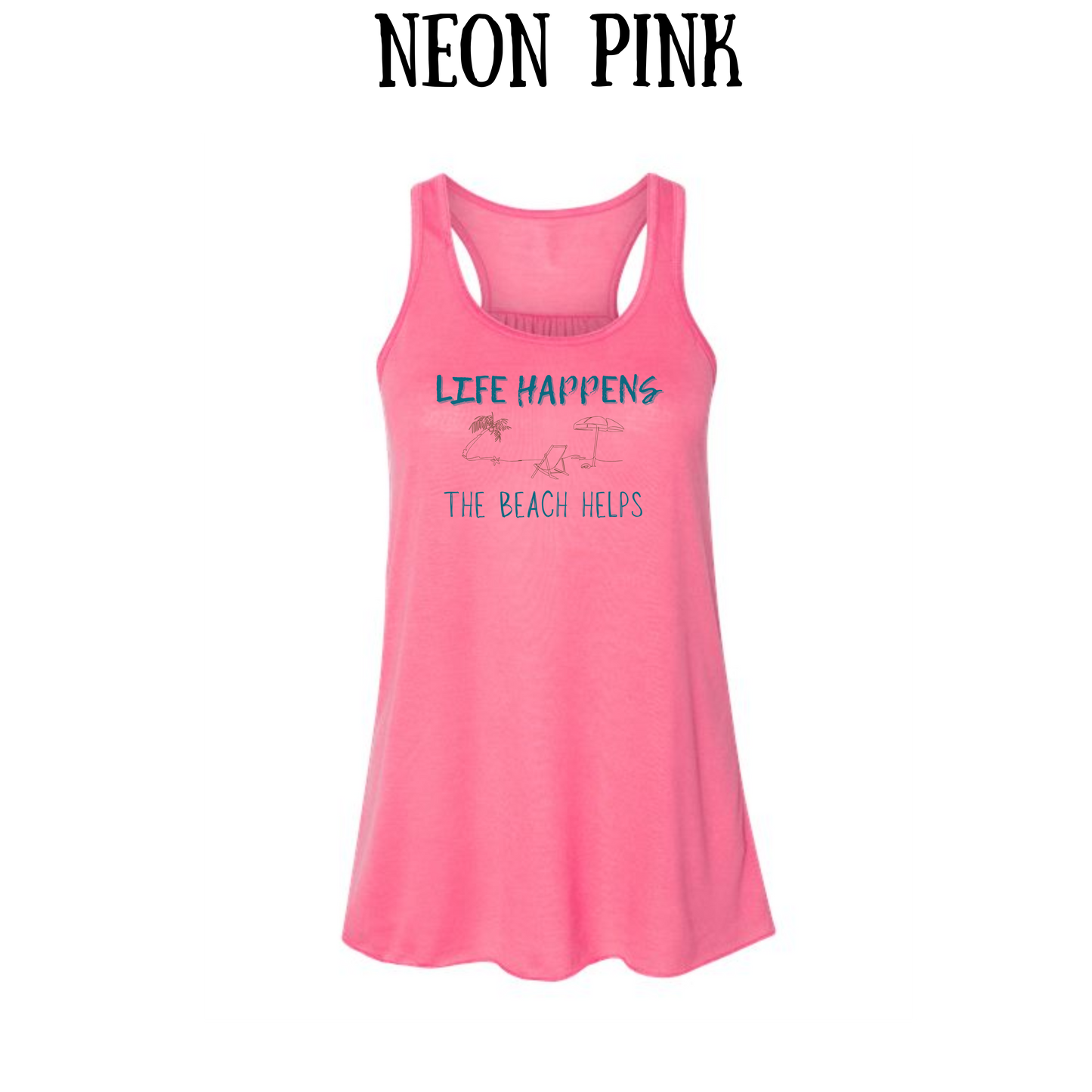VP - Life Happens the Beach Helps - Women's Flowy Racerback Tank