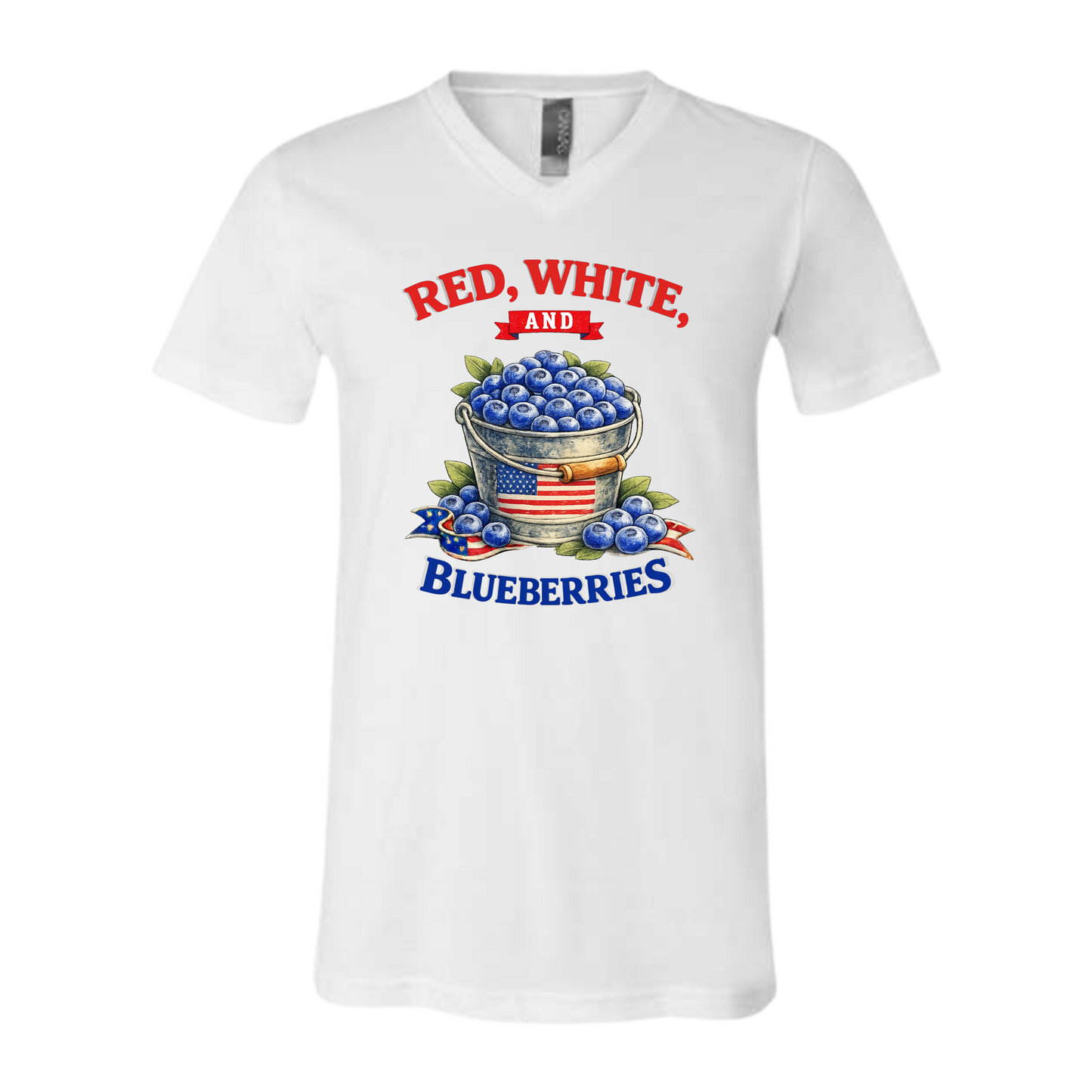 Red, White, And Blueberries - Bella+Canvas - Unisex V-Neck - Neutral Colors