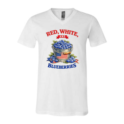 Red, White, And Blueberries - Bella+Canvas - Unisex V-Neck - Neutral Colors