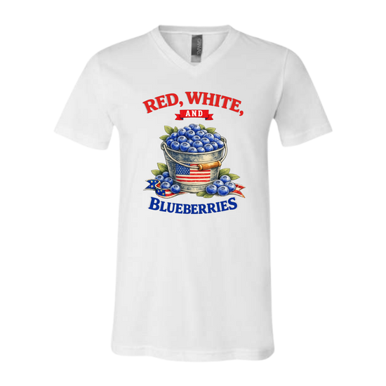 Red, White, And Blueberries - Bella+Canvas - Unisex V-Neck - Neutral Colors