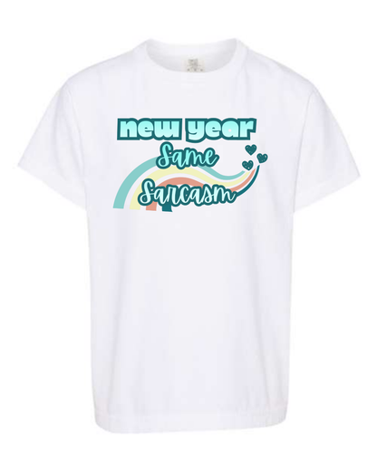 New Year Same Sarcasm - Comfort Colors - Heavyweight Youth Tee - Neutral Colors & Blues