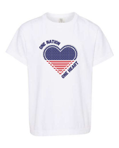 One Nation One Heart - Comfort Colors - Heavyweight Youth Tee - Neutral Colors & Blues