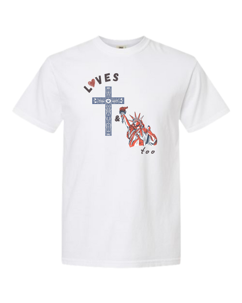Loves Jesus & America too - Comfort Colors - Heavyweight Unisex Tee - Neutral Colors