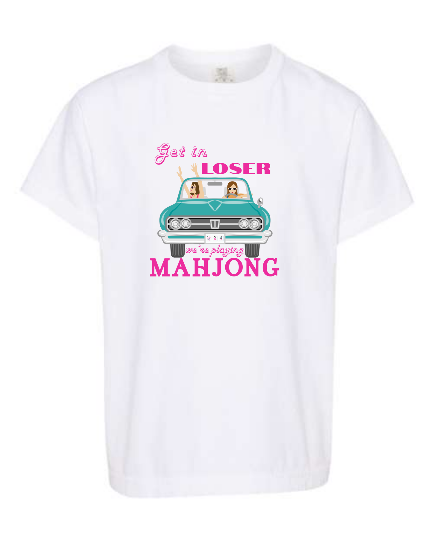 Get in Loser We're Playing Mahjong - Comfort Colors - Heavyweight Youth Tee - Neutral Colors & Blues