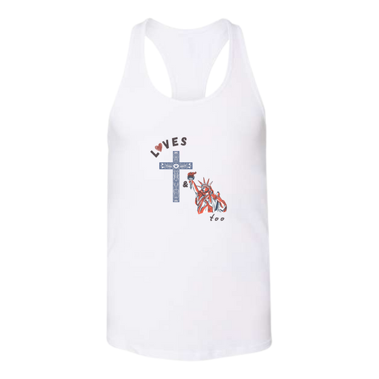 Loves Jesus & America too - Bella+Canvas - Women's Jersey Racerback Tank
