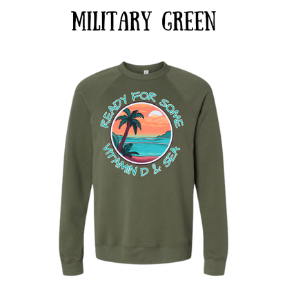 VP - Ready For Some Vitamin D & Sea - Sponge Fleece Raglan Sweatshirt - Greens, Neutrals