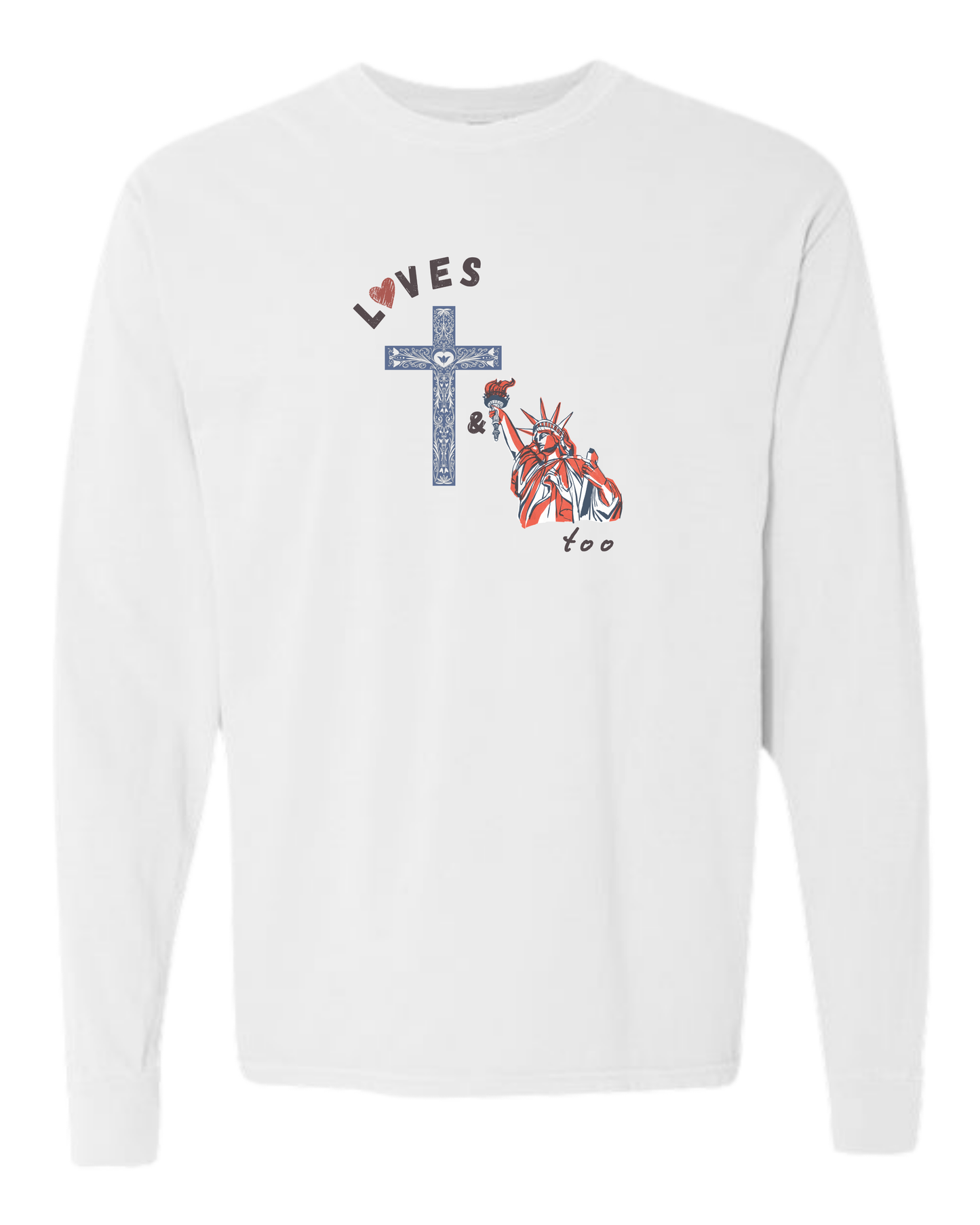 Loves Jesus & America too - Comfort Colors - Heavyweight Long Sleeve Tee - Neutral Colors