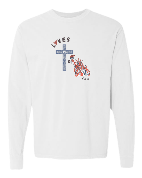 Loves Jesus & America too - Comfort Colors - Heavyweight Long Sleeve Tee - Neutral Colors
