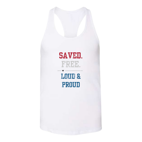 Saved. Free. Loud & Proud - Bella+Canvas - Women's Jersey Racerback Tank