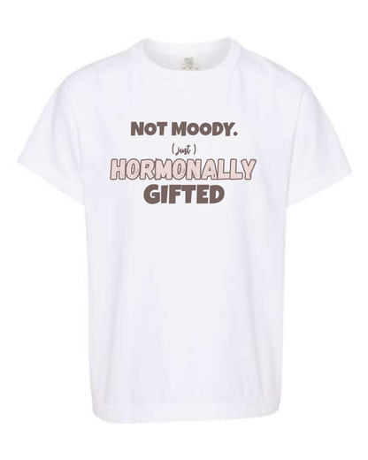 Not Moody. (just) Hormonally Gifted - Comfort Colors - Heavyweight Youth Tee - Neutral Colors & Blues