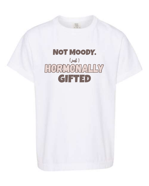 Not Moody. (just) Hormonally Gifted - Comfort Colors - Heavyweight Youth Tee - Neutral Colors & Blues