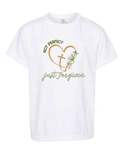 Not Perfect Just Forgiven - Comfort Colors - Heavyweight Youth Tee - Neutral Colors & Blues