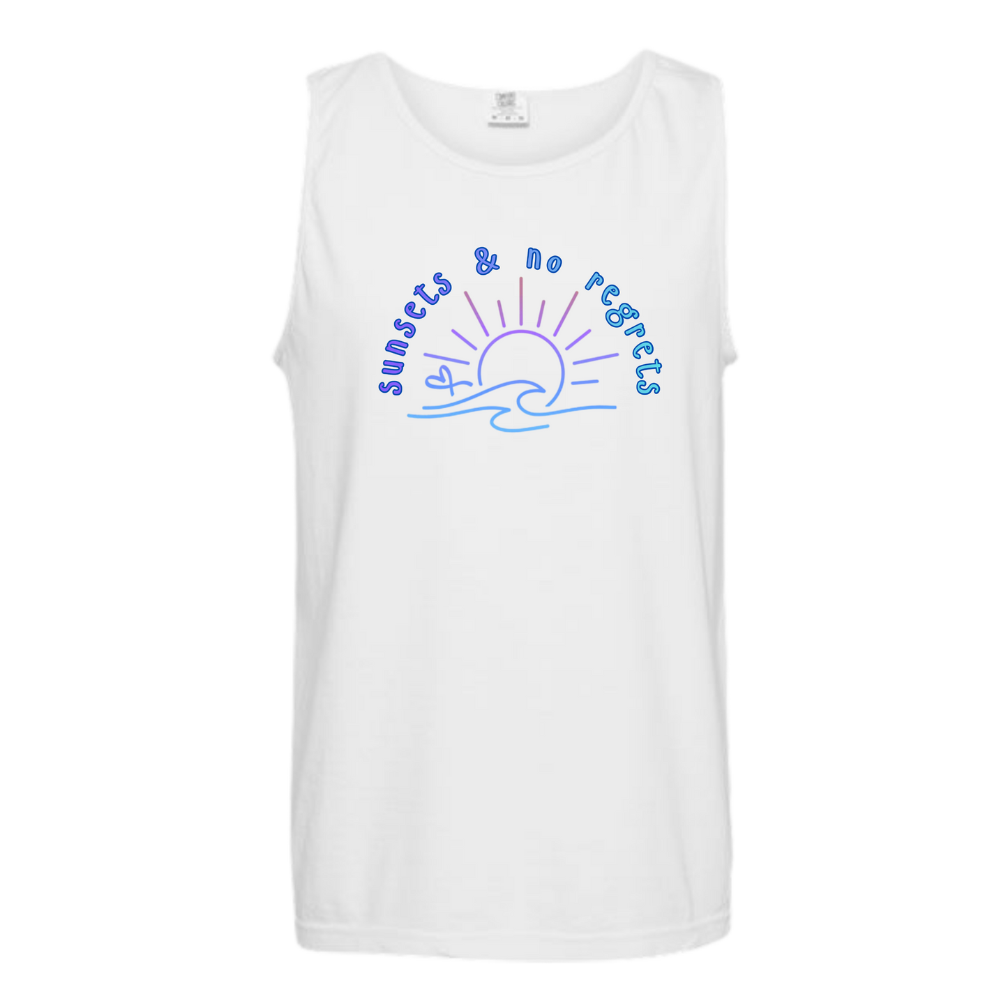Sunsets & No Regrets - Comfort Colors - Unisex Tank - Neutral Colors & Blues