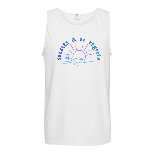 Sunsets & No Regrets - Comfort Colors - Unisex Tank - Neutral Colors & Blues