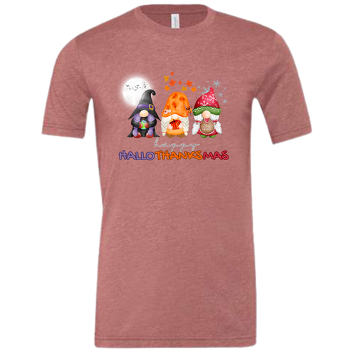 Happy HalloThanksMas Gnomes - Unisex Tee - Pinks