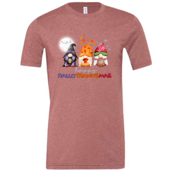 Happy HalloThanksMas Gnomes - Unisex Tee - Pinks
