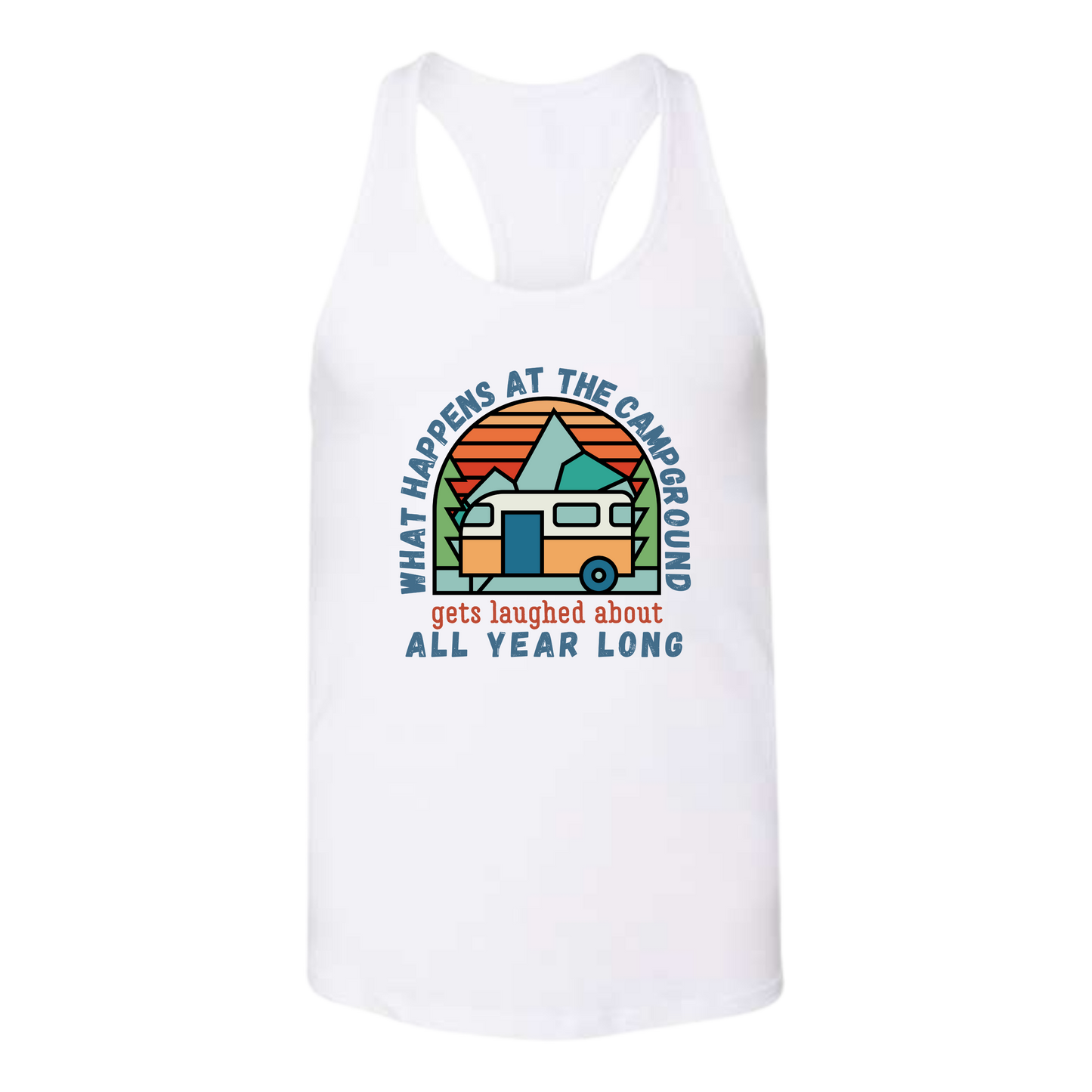 What Happens At The Campground - Bella+Canvas - Women's Jersey Racerback Tank