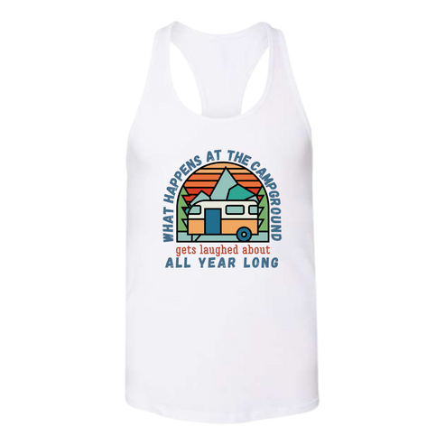 What Happens At The Campground - Bella+Canvas - Women's Jersey Racerback Tank