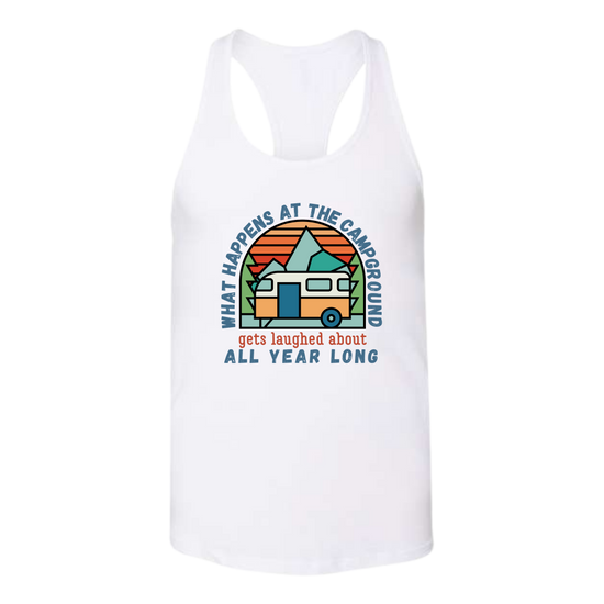 What Happens At The Campground - Bella+Canvas - Women's Jersey Racerback Tank
