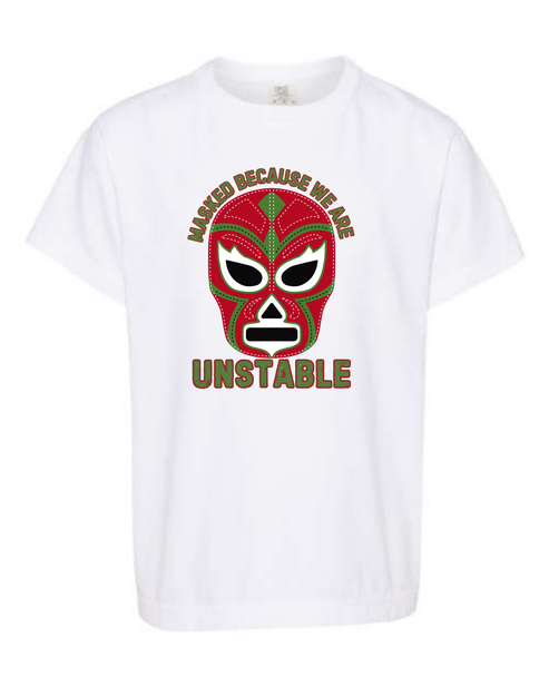 Masked Because We Are Unstable - Comfort Colors - Heavyweight Youth Tee - Neutral Colors & Blues