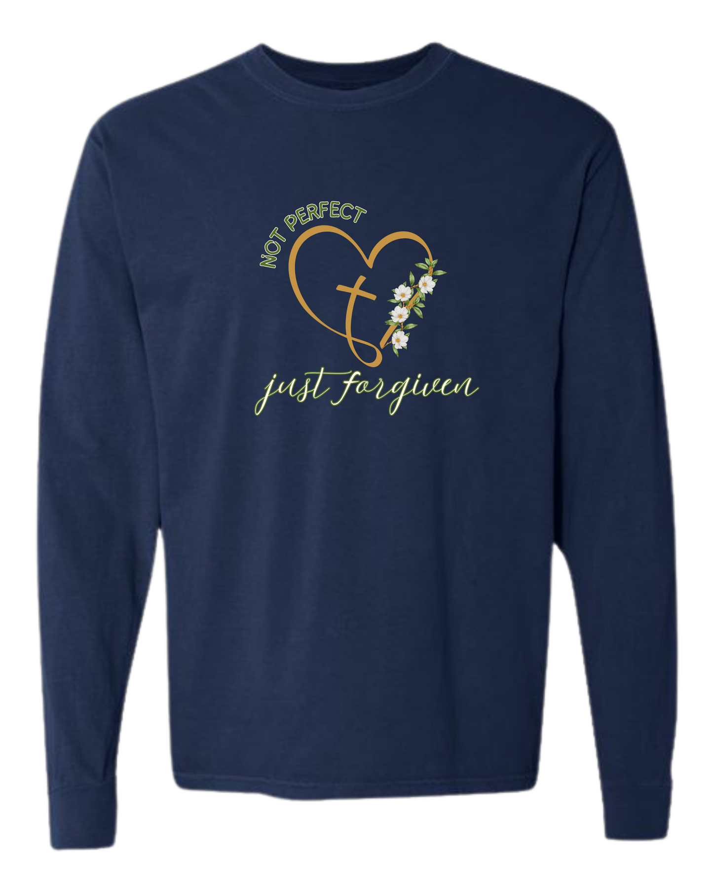 Not Perfect Just Forgiven - Comfort Colors - Heavyweight Long Sleeve Tee - Blues & Greens