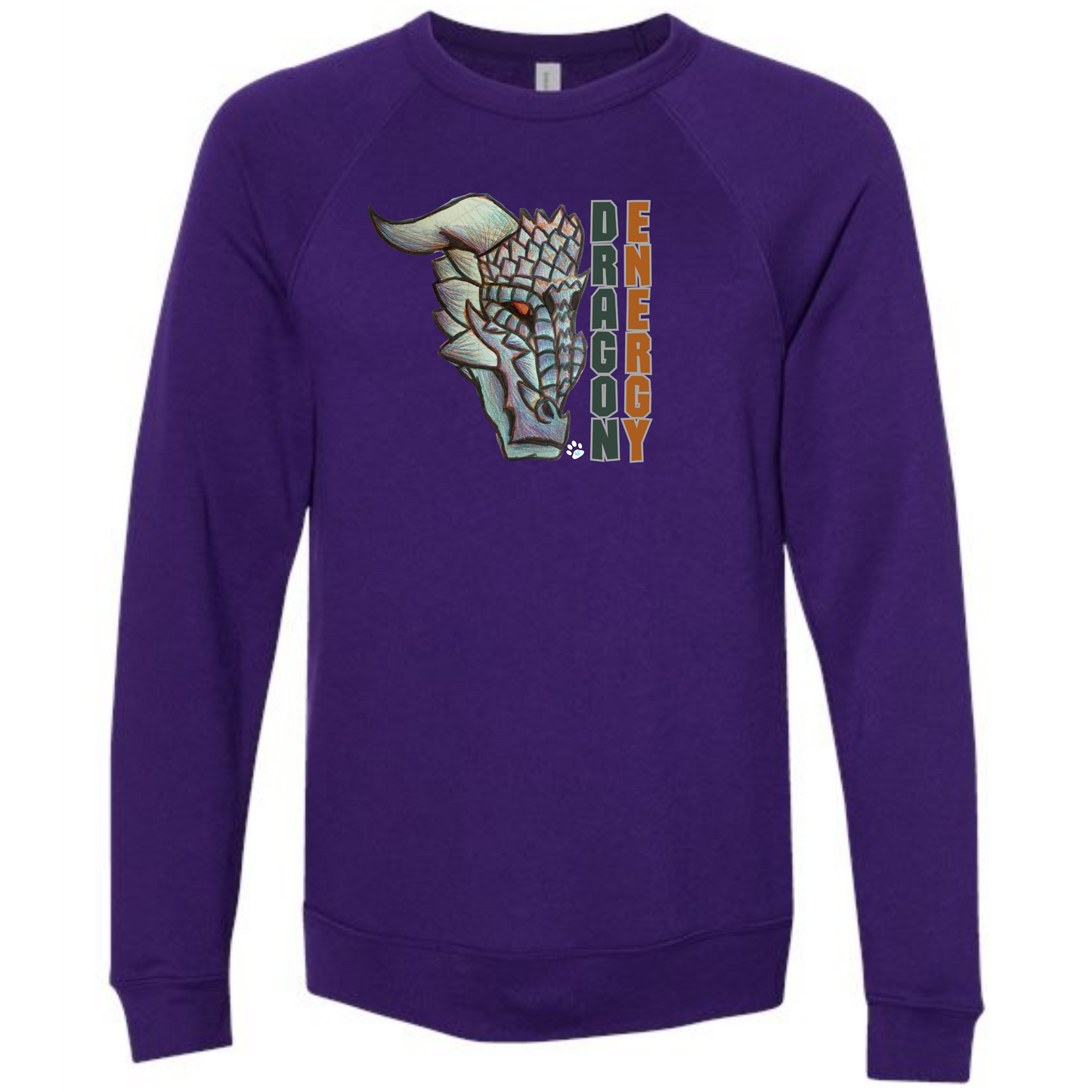 Dragon Energy - Sponge Fleece Raglan Sweatshirt - Blues, Greens, Purple, and Black