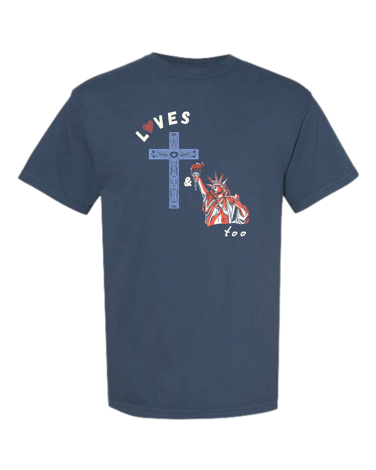 Loves Jesus & America too - Comfort Colors - Heavyweight Unisex Tee - Blues