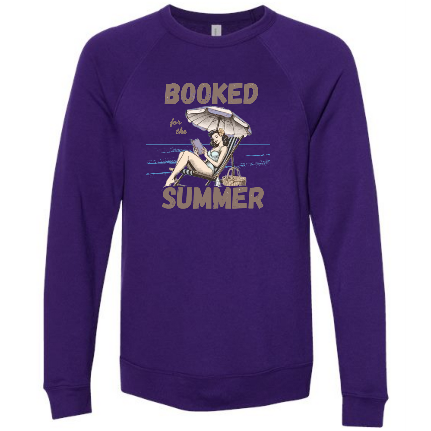Booked for the Summer - Sponge Fleece Raglan Sweatshirt - Blues, Greens, Purple, and Black