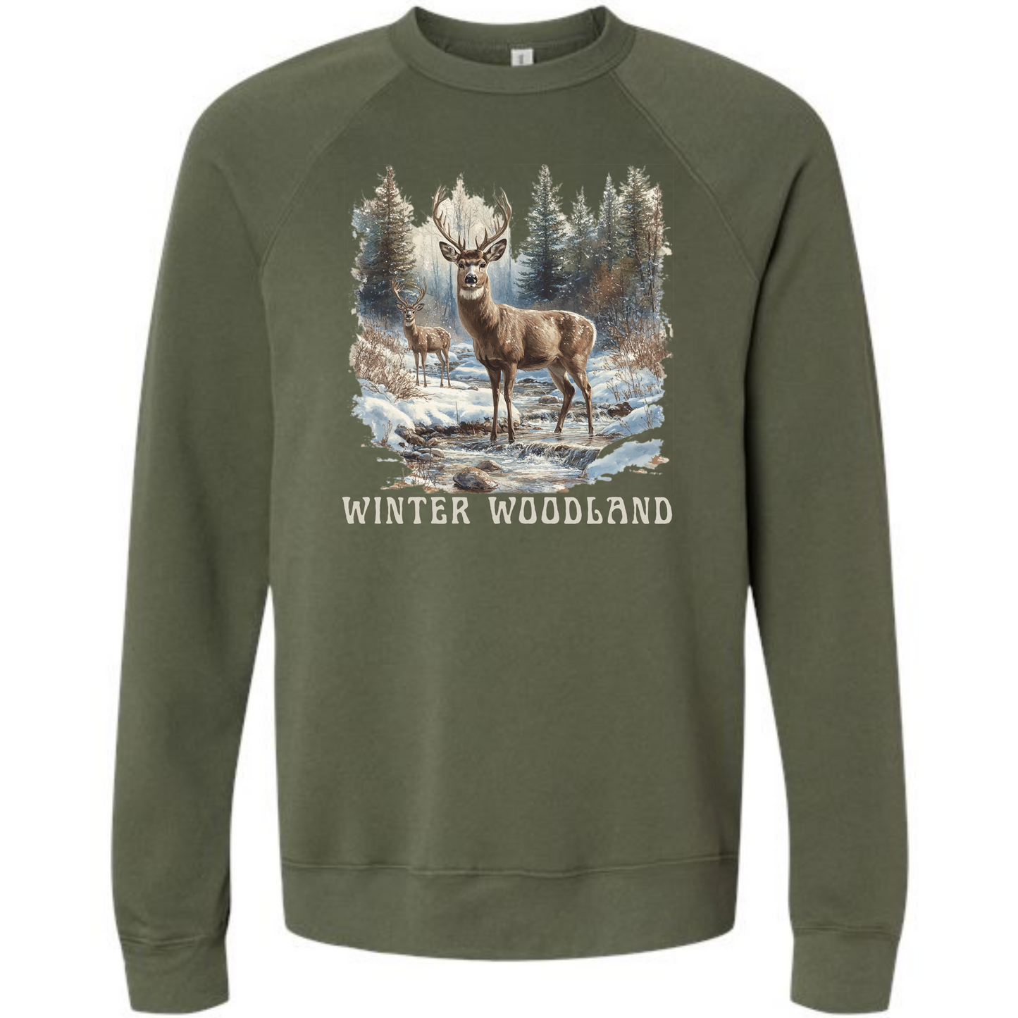 Winter Woodland - Sponge Fleece Raglan Sweatshirt - Greens, Neutrals