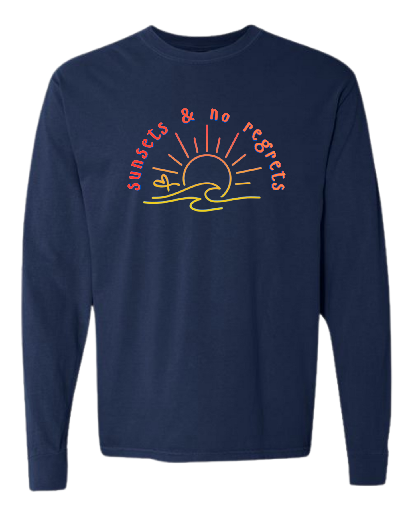 Sunsets & No Regrets - Comfort Colors - Heavyweight Long Sleeve Tee - Blues & Greens