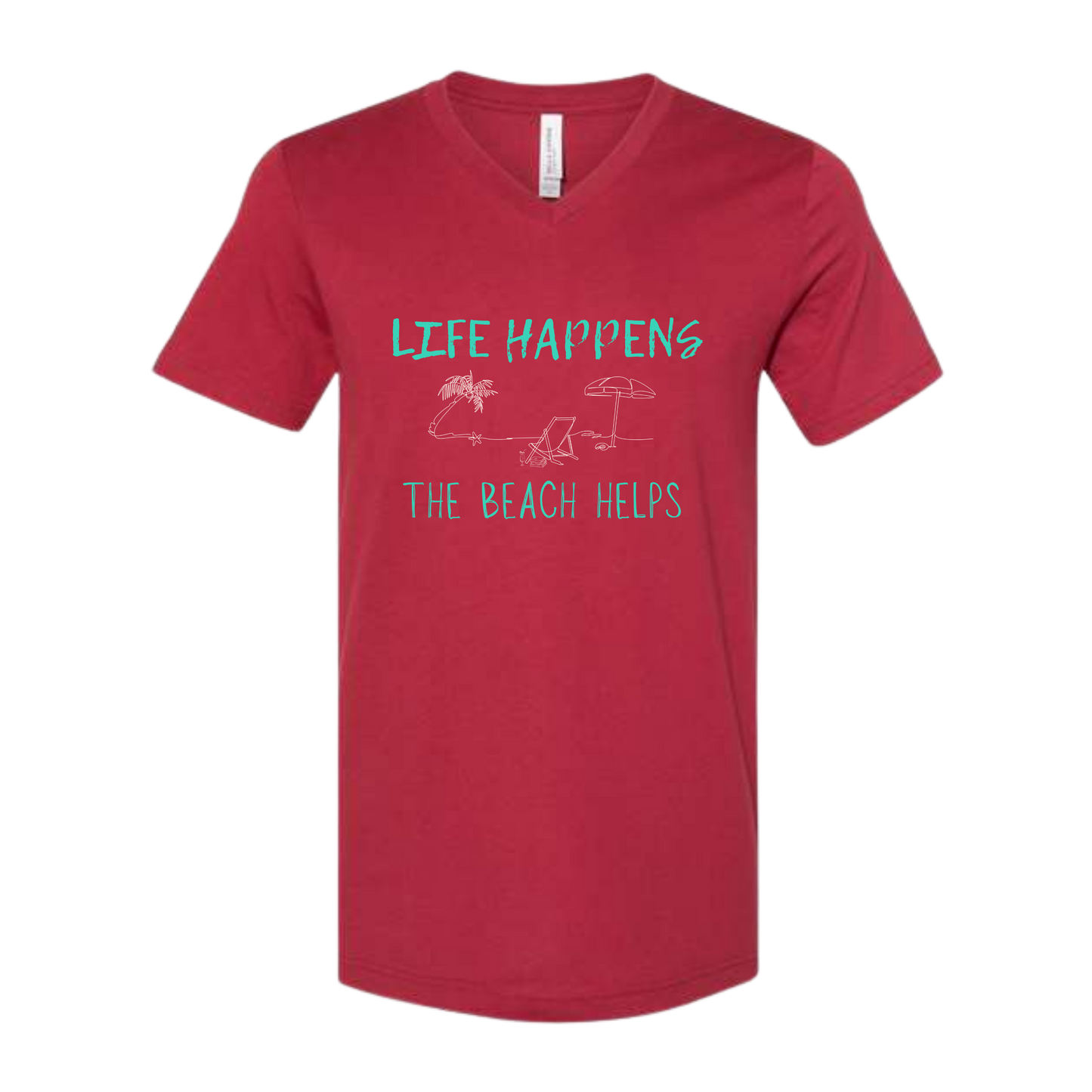 Life Happens The Beach Helps - Bella+Canvas - Unisex V-Neck - Assorted Colors